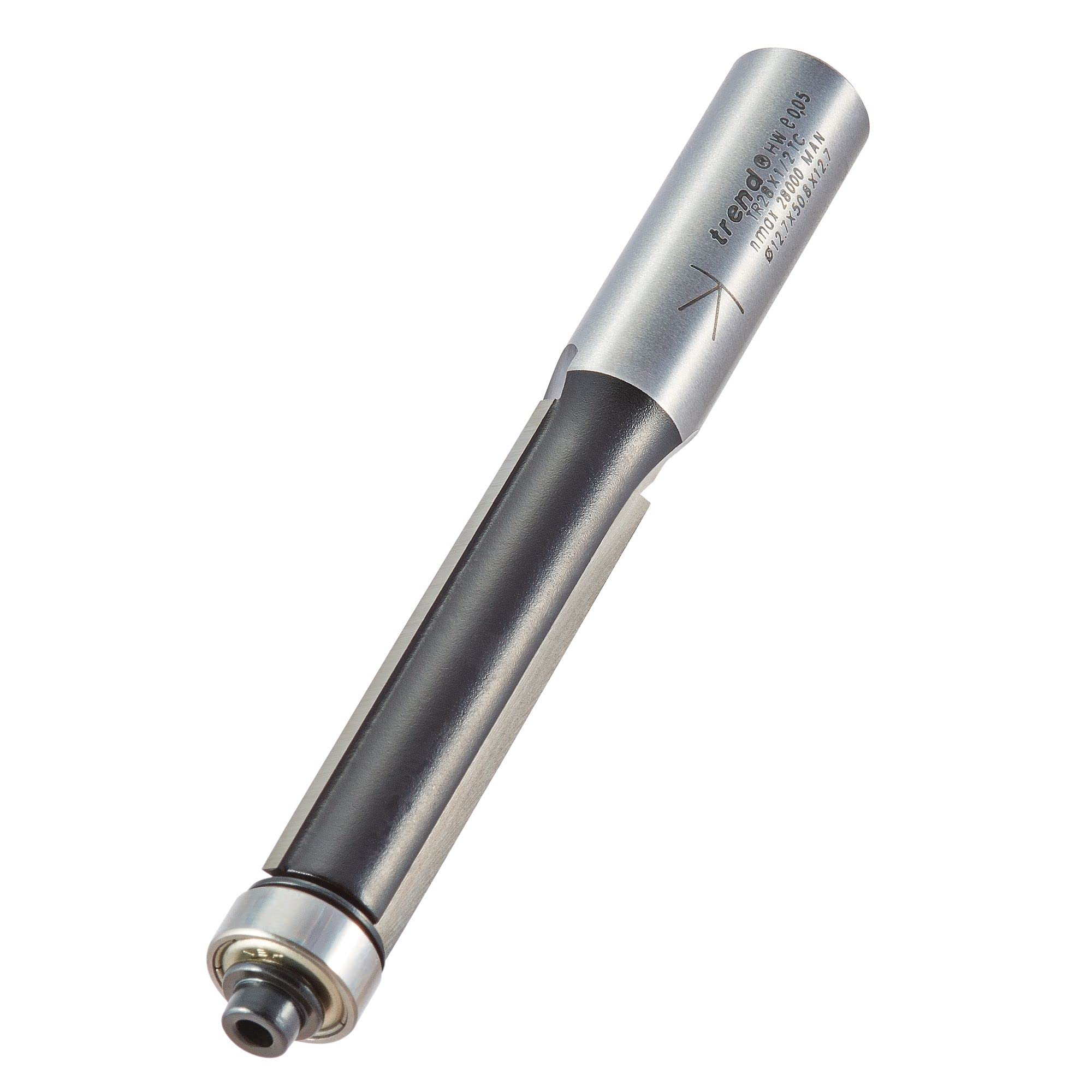 Trend Trade Guided Trimmer Router Cutter, 1/2 Inch Shank, 12.7Mm Cut Diameter & 50Mm Cut Length, Tungsten Carbide Tipped, Tr28x1/2Tc