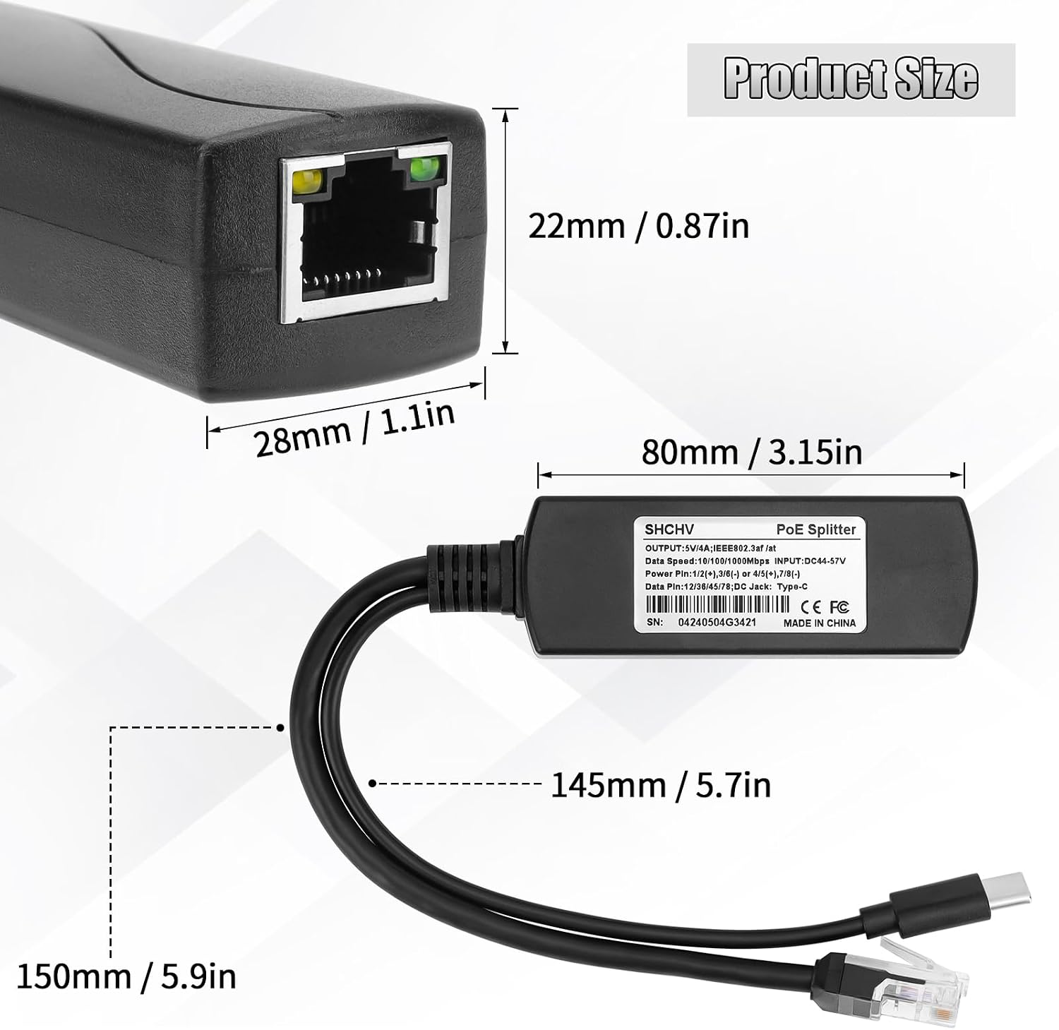 Gigabit Poe Splitter, Power Over Ethernet Adapter for Raspberry Pi 5