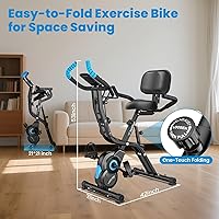 Vista 8 de Bicicleta estática plegable, bicicletas estacionarias multifuncionales para interiores para el hogar con resistencia magnética de 8 niveles