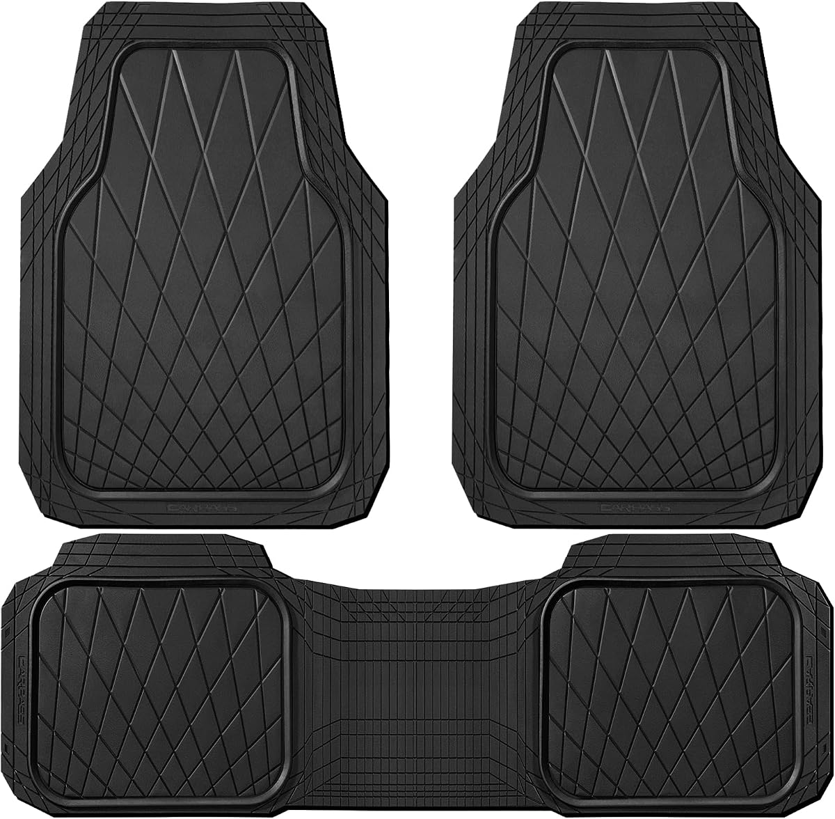 Heavy Duty Rubber Car Floor Mats, Waterproof Universal Trim-to-Fit Car Mats All Weather Floor Mats for SUV Truck Sedan, Premium Auto Floor Mats Full Set 3 Piece Anti-Slip, Solid Pure Black