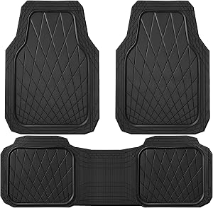CAR PASS Heavy Duty Rubber Car Floor Mats, Waterproof Universal Trim-to-Fit Car Mats All Weather Floor Mats for SUV Truck Sedan, Premium Auto Floor Mats Full Set 3 Piece Anti-Slip, Solid Pure Black