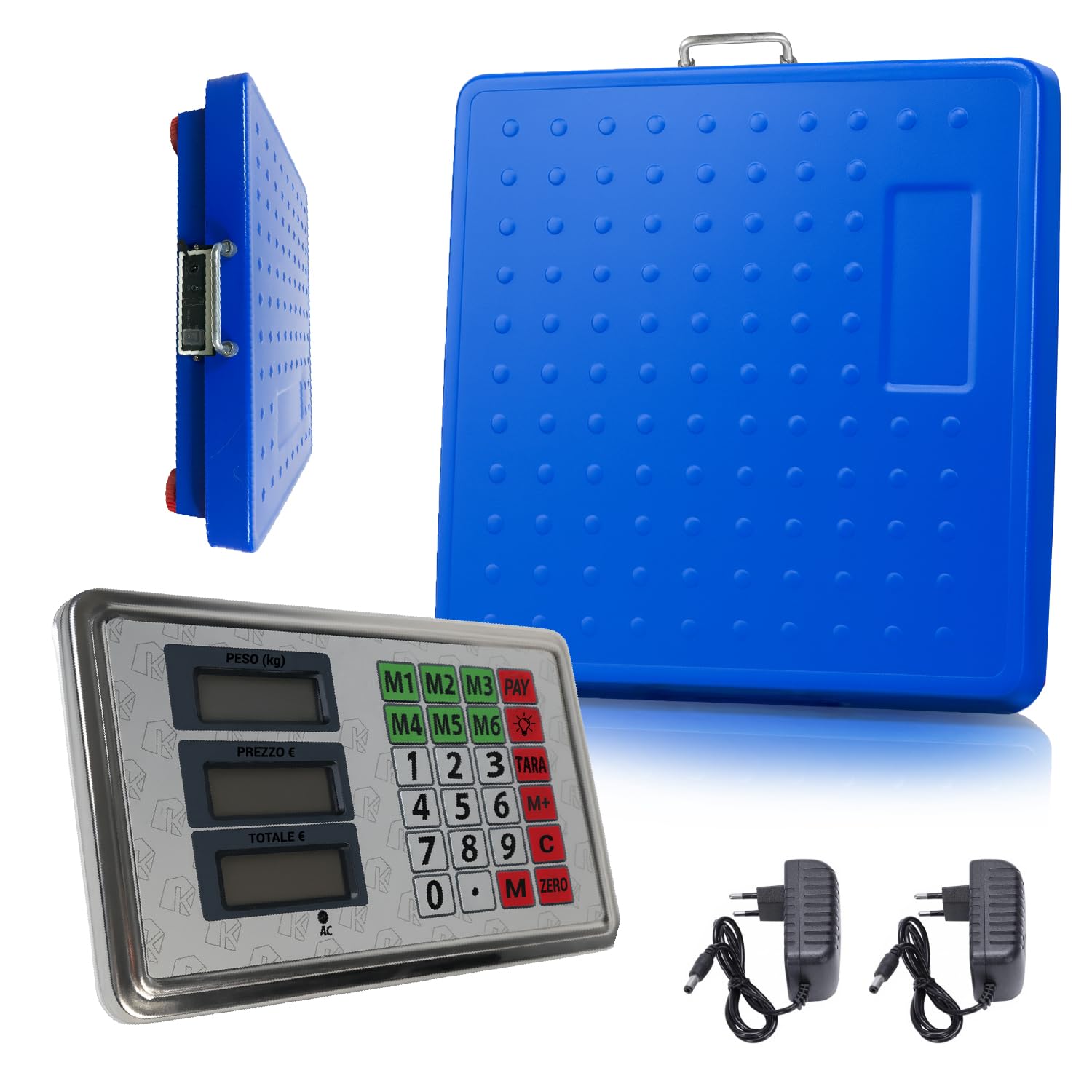 Crisalide Báscula de plataforma industrial inalámbrica 300 kg – Pantalla LED, plataforma de acero inoxidable, recargable con cable – 2 fuentes de alimentación incluidas – Báscula profesional