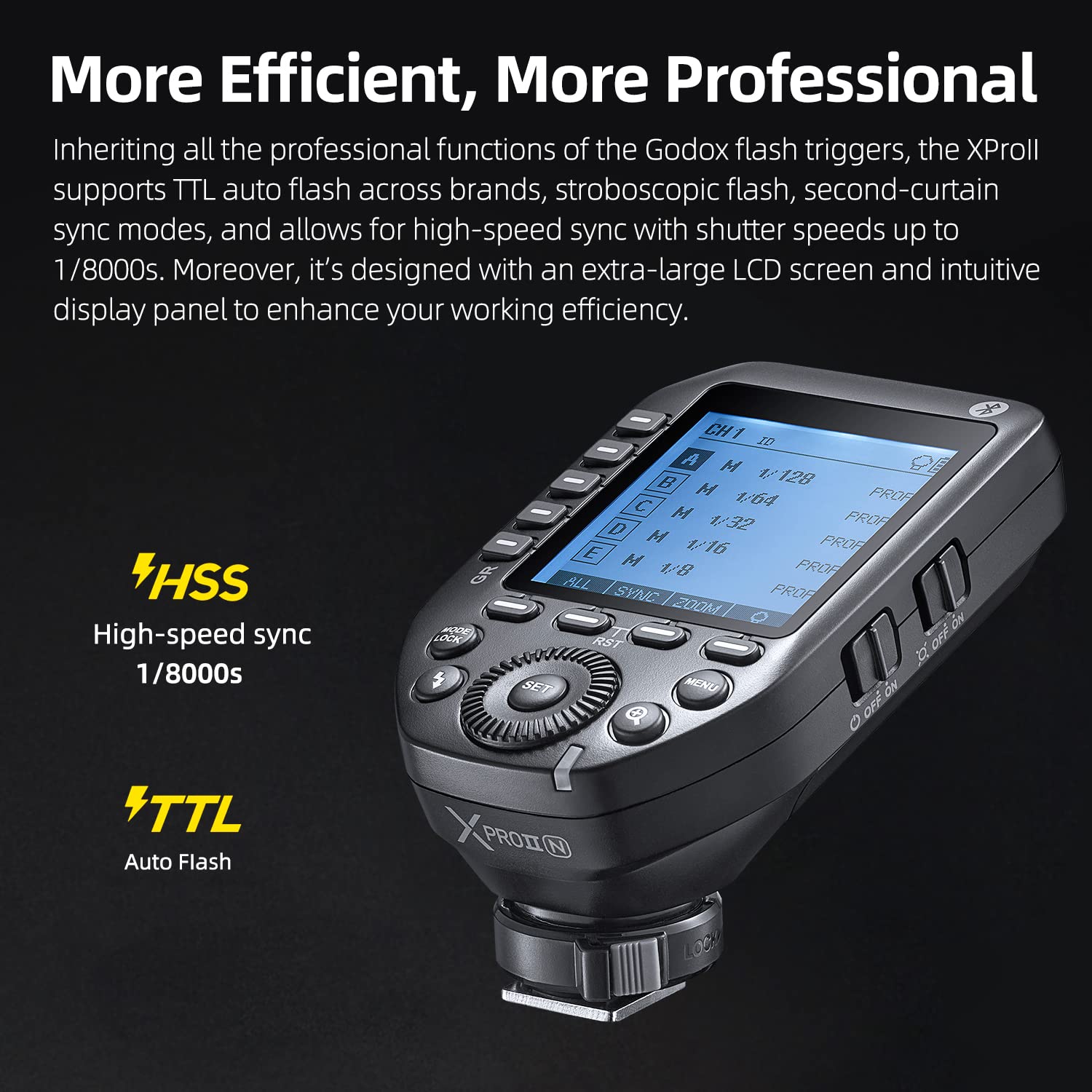 Godox XProII-N TTL Wireless Flash Trigger 1/8000s HSS, Commutazione Istantanea TCM, Controllo APP, 16 Gruppi 32 Canali, Ampio Display LCD, Segnale Stabile, Reattivo, Adatto per Fotocamere Nikon