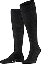 FALKE Men's Airport Knee Socks Breathable Climate Regulating Odour-Inhibiting Wool Cotton Reinforced High Flat Seam for Pressure-free Toe Plain Lightweight Business Everyday 1 Pair