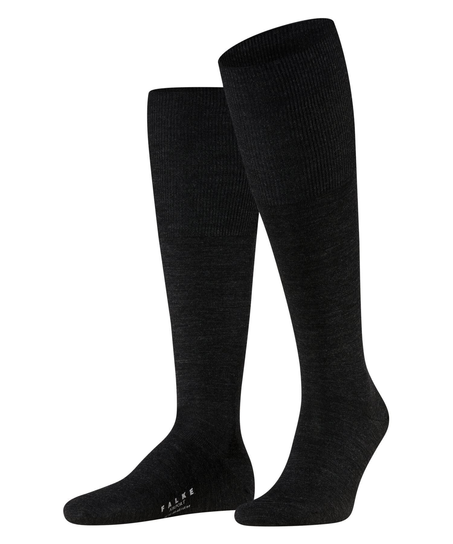 FALKE Men's Airport M Kh Wool Cotton Long Plain 1 Pair Knee-High Socks, Grey Anthracite Melange 3080, 11.5-12.5