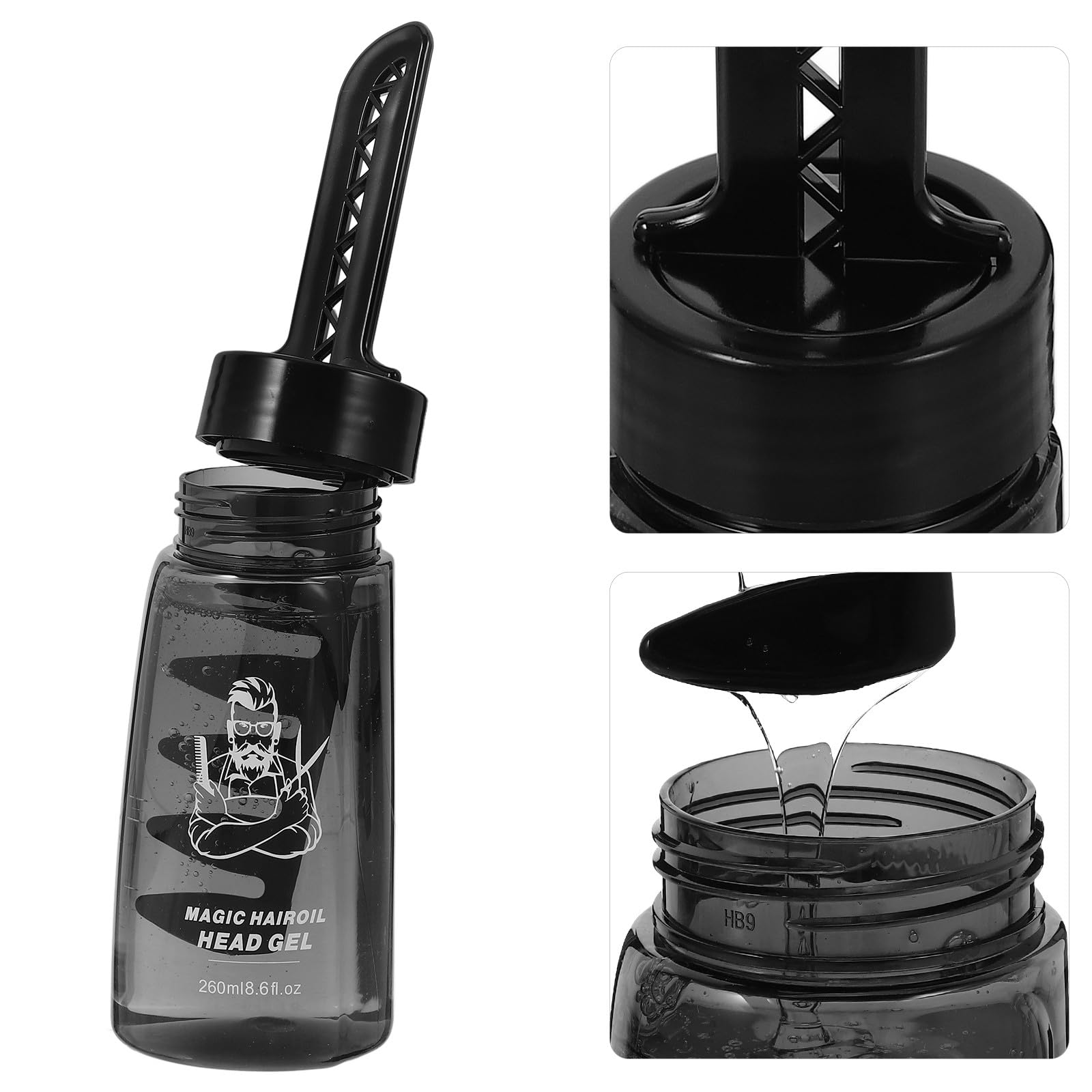 Abaodam Botella Vacía de Gel Cabello Pack de 3 Piezas 260ml con Peine Aplicador Plástico Ligero para Peinado Masculino Adecuado para Peluquería y Uso Diario