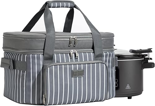 Fun Elements - Bolsa de transporte de doble capa para olla de cocción lenta ovalada de 6 a 8 cuartos de galón, bolsa de viaje aislada con