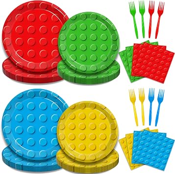 Kepeel Building Block Party Plates and Napkins, Serves 24