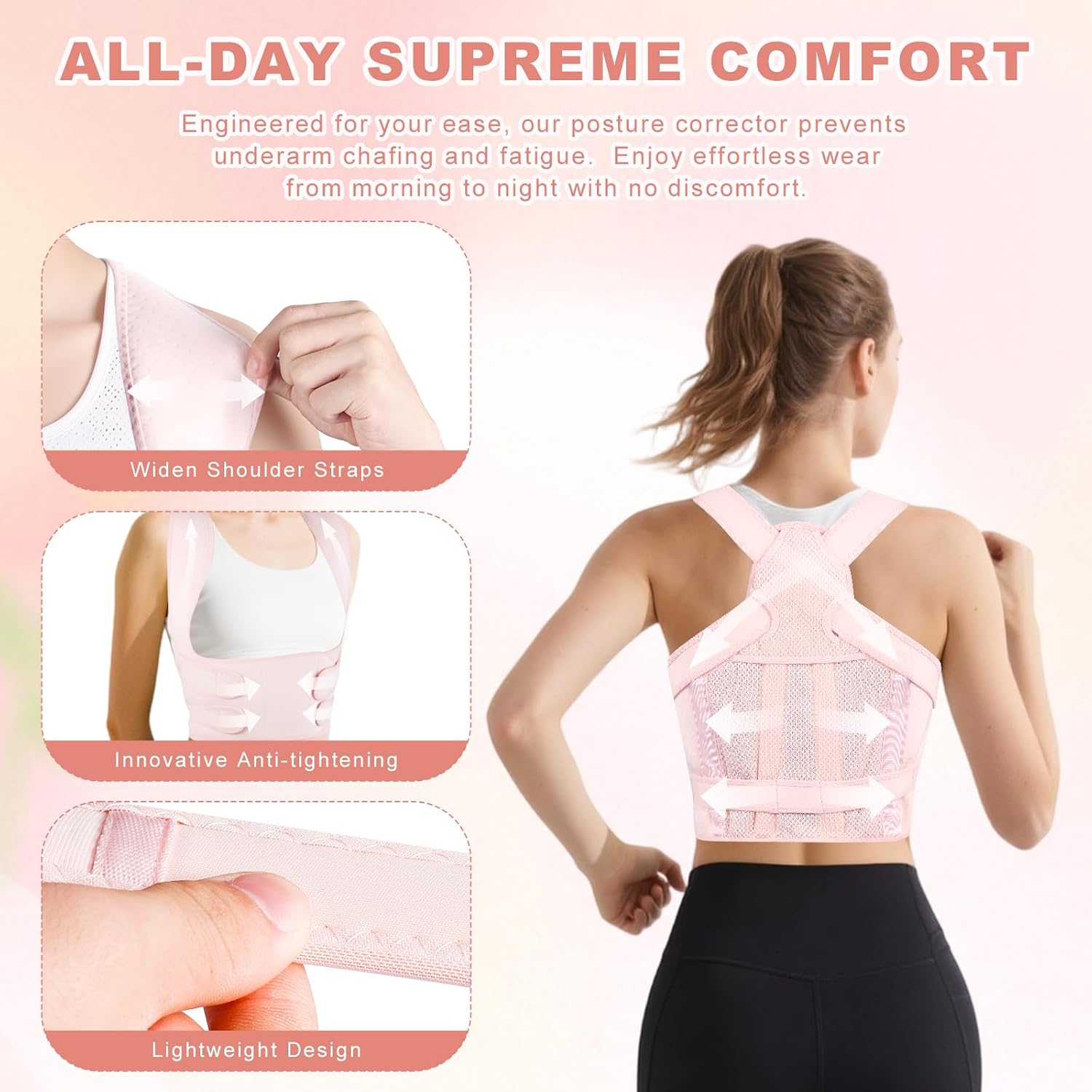 Back Brace Posture Corrector for Women and Men, Adjustable Shoulder Straightener Full Lumbar Support Belt, Upper and Lower Back Pain Relief, Scoliosis Hunchback Hump Thoracic Spine Corrector (Pink S)