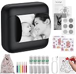 eSynic Portable Mini Sticker Printer-1200mAh Rechargeable Battery-Bluetooth Mini Printer-Lnkless Printing-210DPI Print Resolution-5 Roll Adhesive & 5 Thermal Paper-6*Color Pen-for Notes/Stickers/Photo