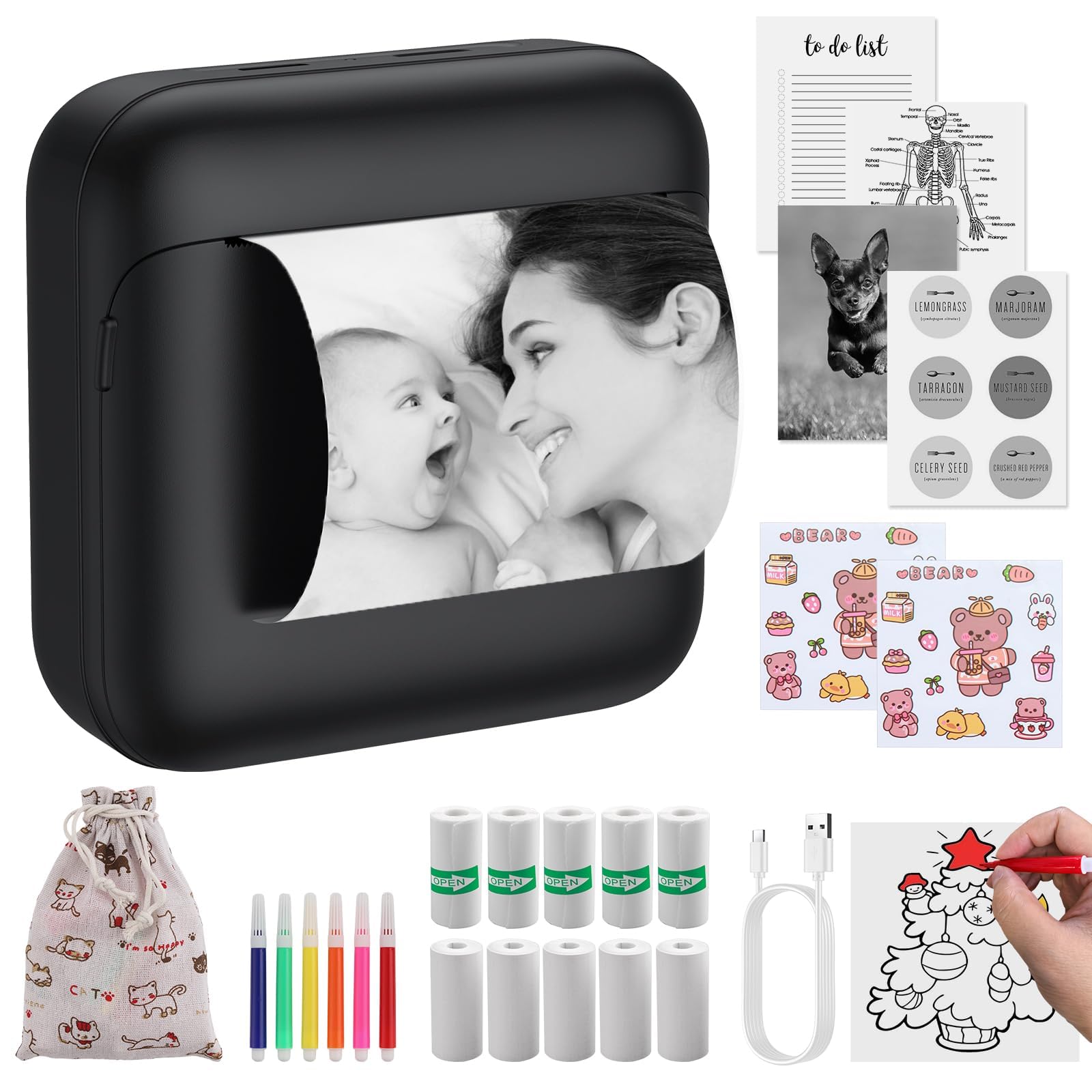 eSynic Mini Bluetooth Thermal Printer with 10 Rolls Of Thermal Paper