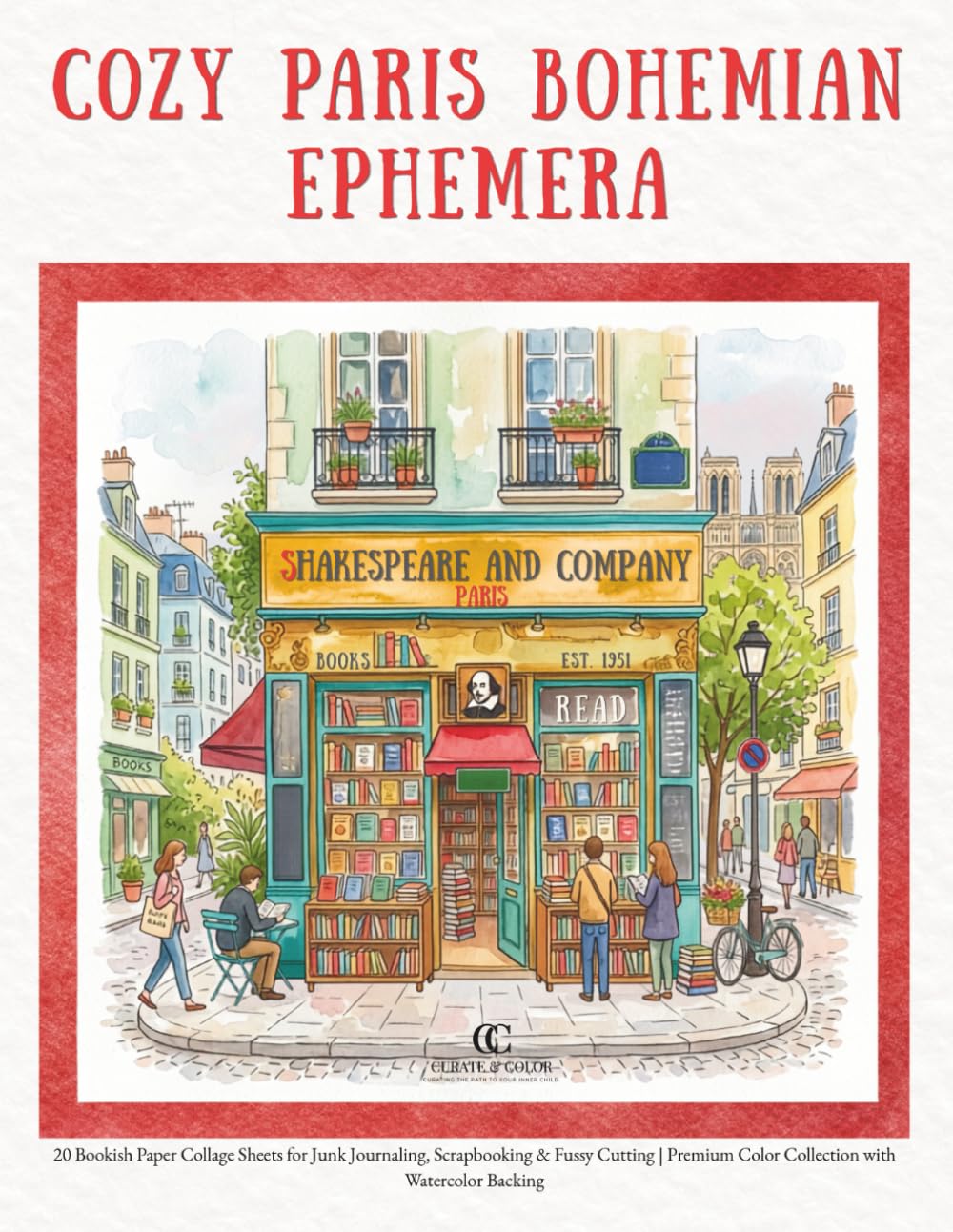 COZY PARIS BOHEMIAN EPHEMERA: 20 Bookish Paper Collage Sheets for Junk Journaling, Scrapbooking & Fussy Cutting | Premium Color Collection with Watercolor Backing