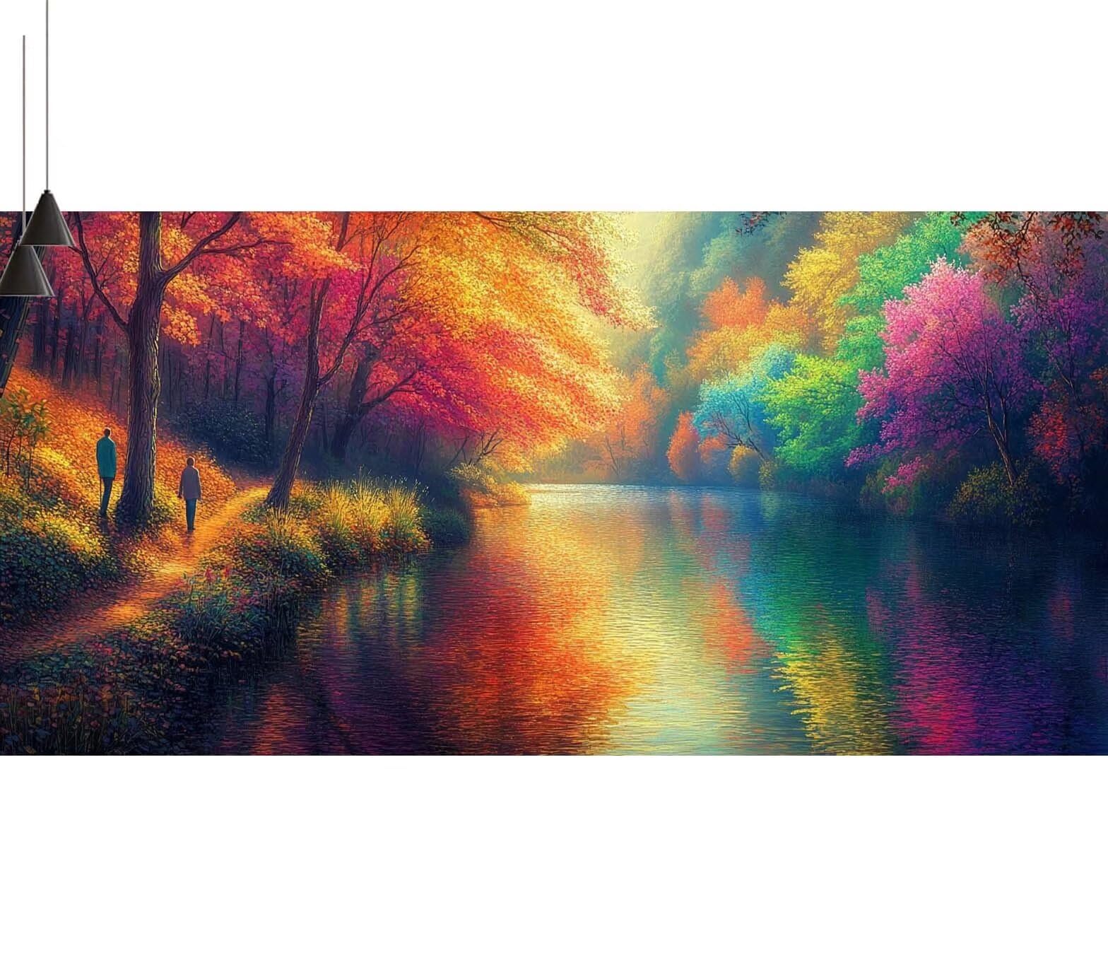 Dipingere con i Numeri per Adulti Bambini,Paint by Numbers con Pennelli Pittura a Pigmento Acrilico,Fai Da Te pittura di Numeri Kit Decora la casa Regalo (Senza Cornice)- Lago,Paesaggio 90x260cm V-581