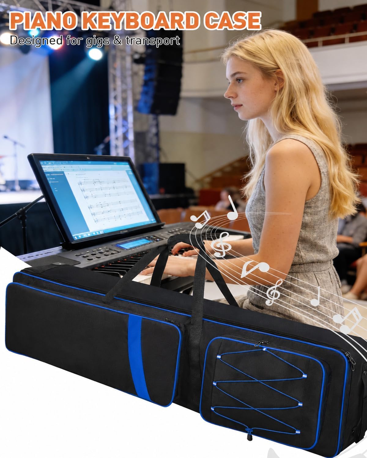 88 Key Keyboard Case with Wheels, Padded Rolling Gig Bag for Piano 53" × 14.5" × 7" Interior, Backpack Straps, Reinforced Handle, Storage Pockets & Secure Straps for Travel and Gigs