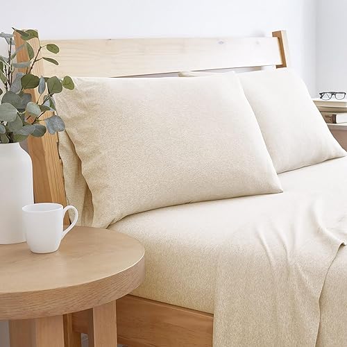 Road Trip America Jersey Sheets King Set - Cotton (4 Pieces) All Seasonal Deep Pockets Soft Cozy Knit Stretchy Bed Sheets - Hotel and Residential Quality (Oatmeal, King)