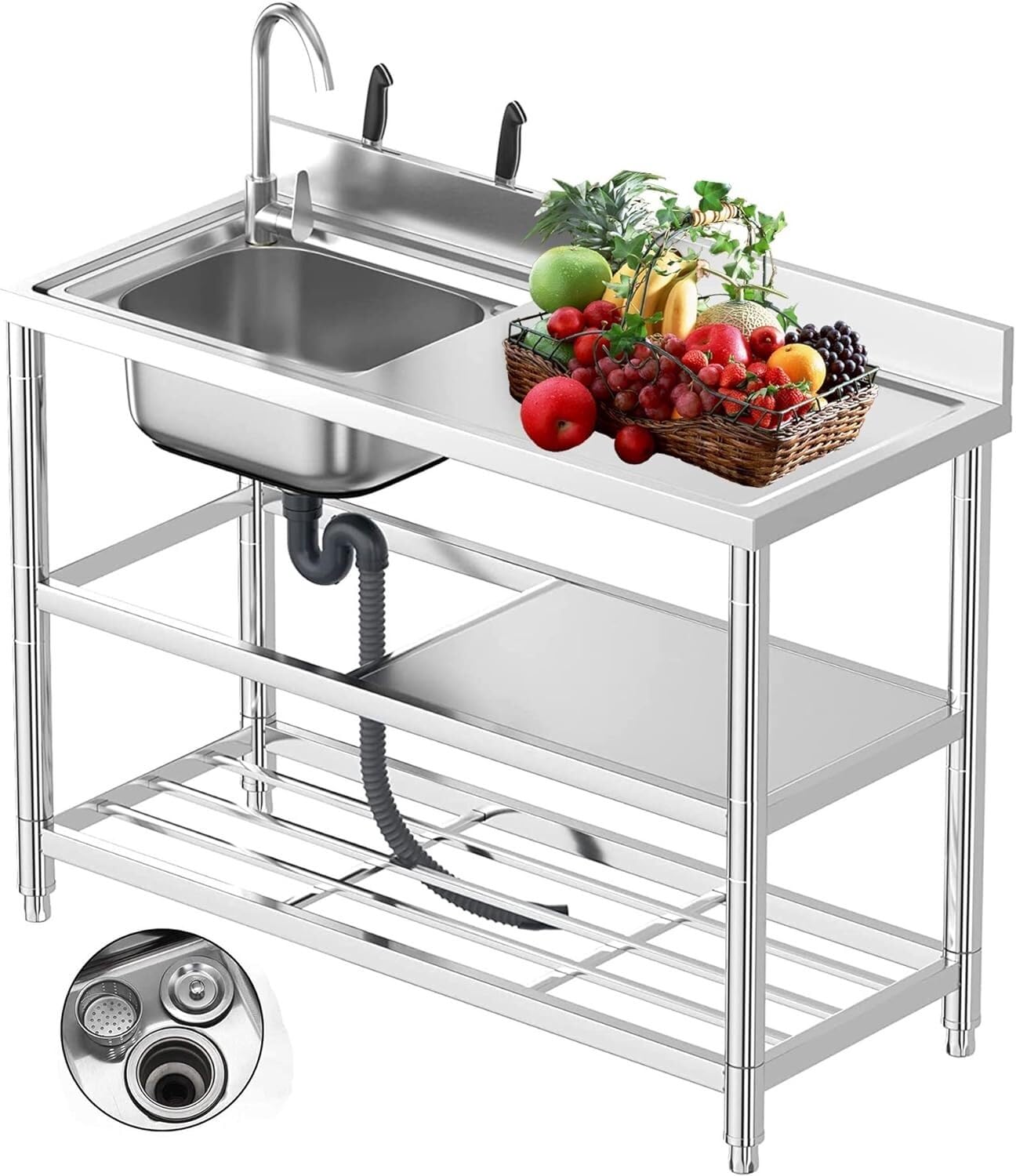 Évier en acier inoxydable 304 durable avec table d'égouttoir intégrée