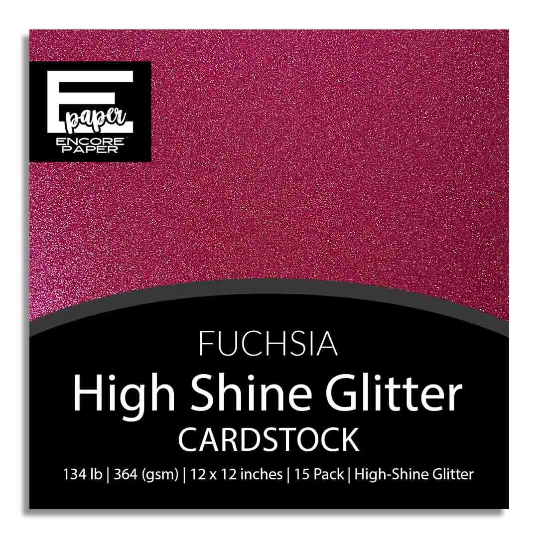 FUCHSIA Glitter Luxe Cardstock - Encore Paper - 12x12 Inch | High-Shine Glitter Cardstock with White Backing - 15 Pack | 134 lb Cover (364 gsm) -