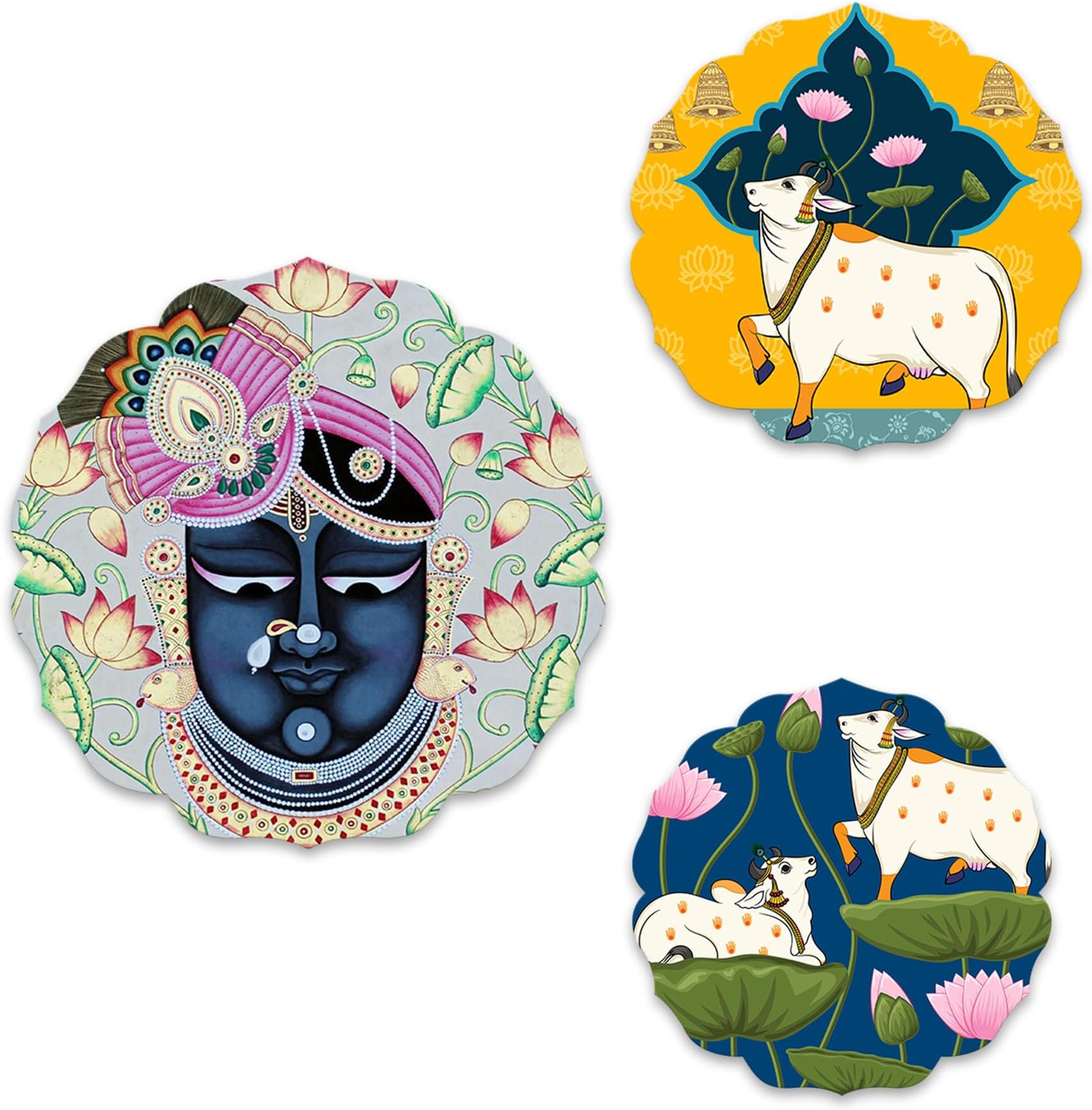 Artvibes Pichwai Designer Wooden Wall Hanging Decor | Decorative Hanging Items for Living Room | Office | Gifts | Modern Wall Decoration Accessories for Home | Door Hanging Painting Art Item (WH_8803)