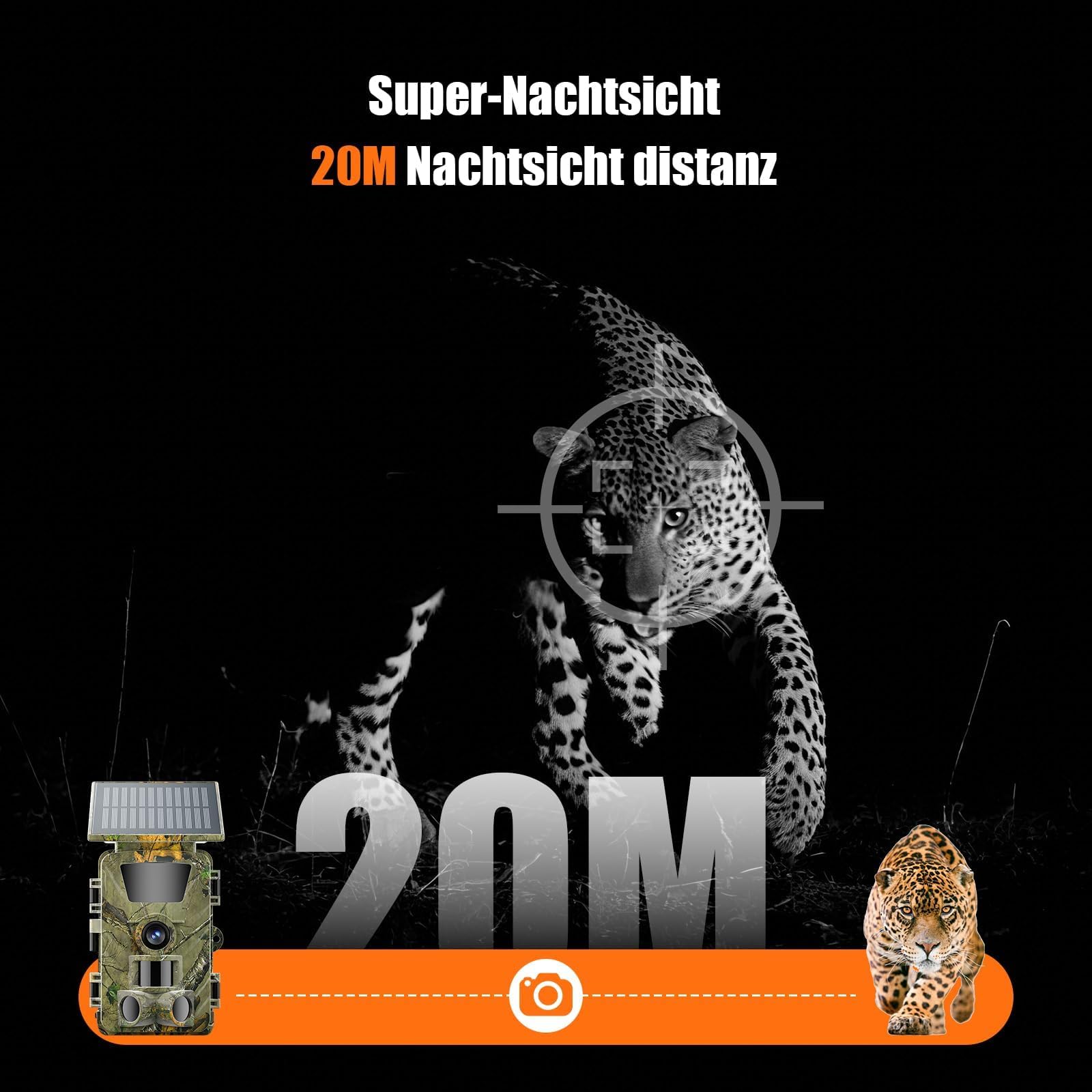 Wildkamera WLAN mit Handyübertragung App,4K 60MP Wildkamera Solar mit Nachtsicht Bewegungsmelder, Wildtierkamera mit 850nm Infrarot-LED,0,1s Auslöser,64GB SD-Karte, IP66 Wasserdicht