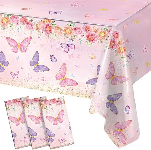 Staraise 3 manteles de mariposa, manteles de plástico desechables con mariposas, mariposas temáticas de primavera en acuarela, decoración de