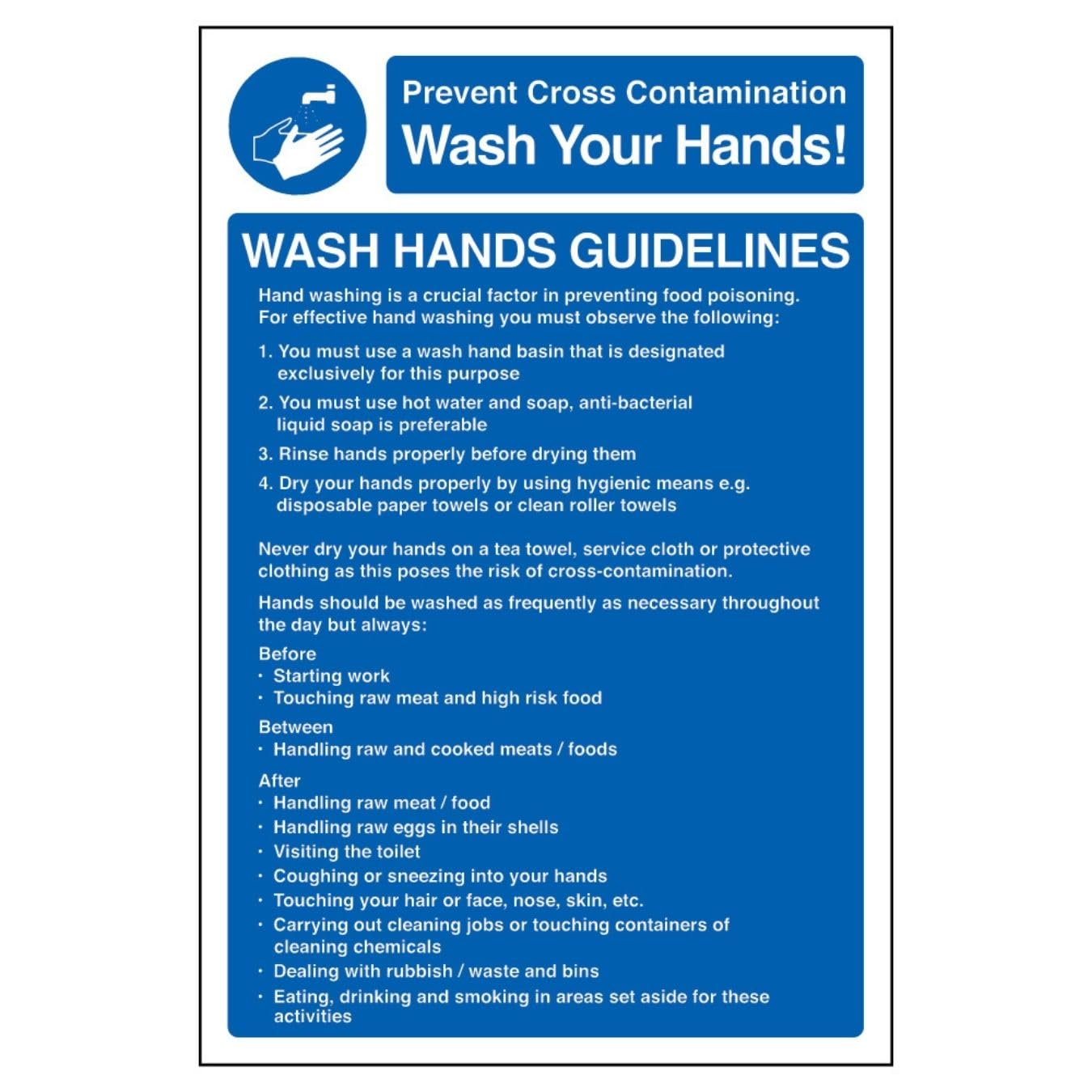 V Safety Wash Hands Guidelines - Portrait 200 x 300mm - 2mm Rigid Plastic Safety Sign, White