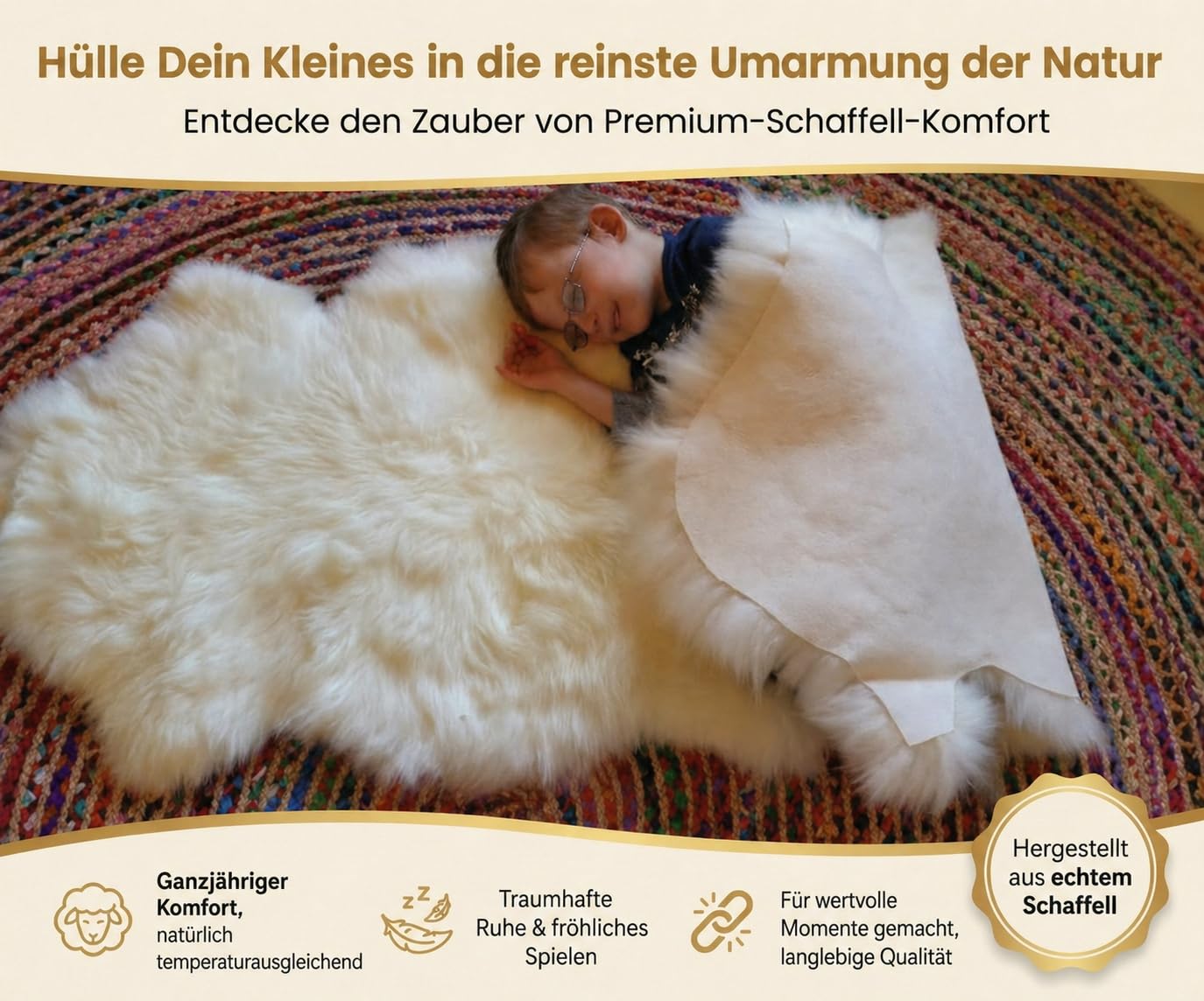 Woolous Schaffell Echt 90x60 cm – Weiches Lammfell Teppich Weiß, Flauschiger Bettvorleger aus Natürliche Neuseeländischer Sofa, Stuhl & Schlafzimmer Deko