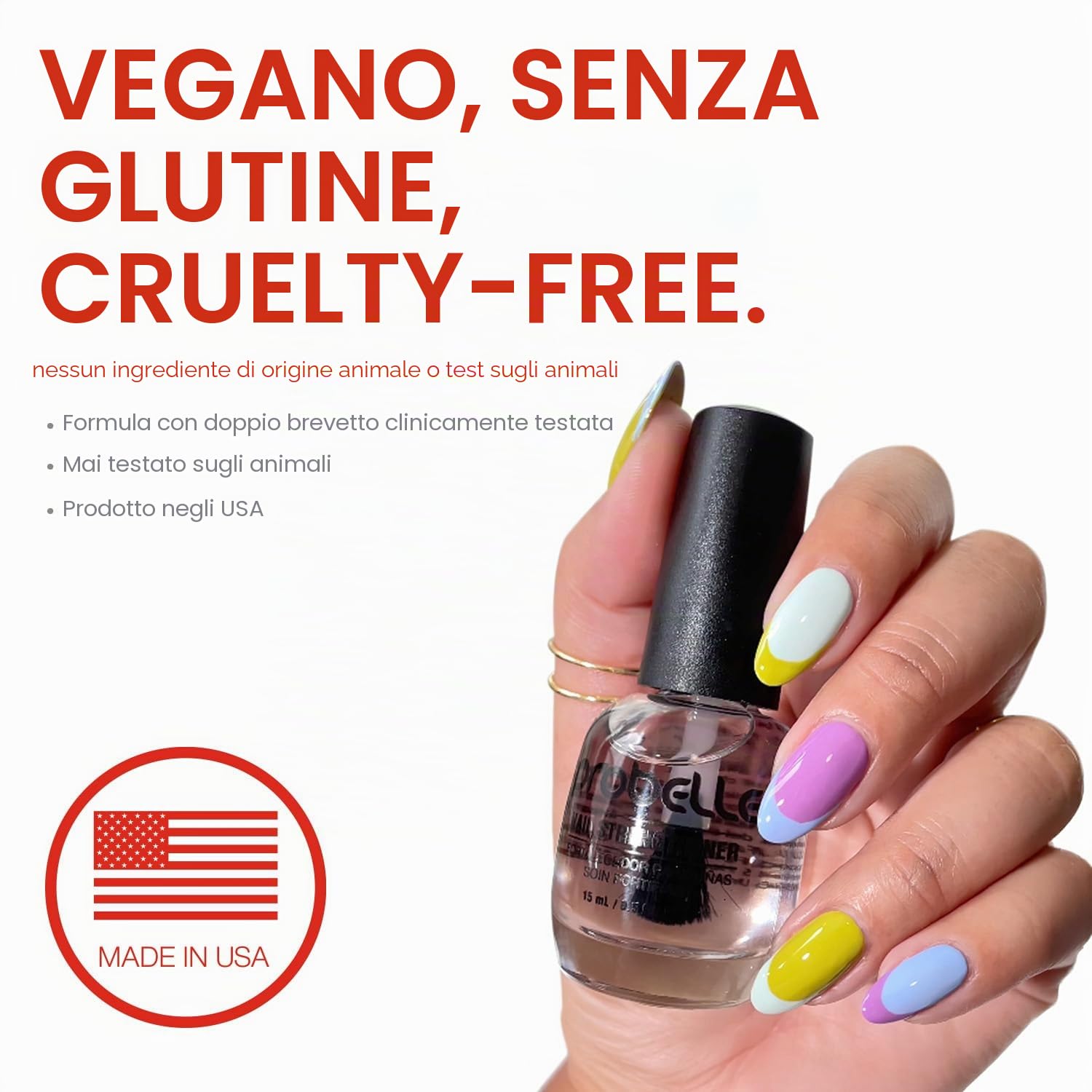 Probelle Rinforzante per Unghie, Trattamento Rinforzante per Unghie, Crescita e Riparazione Delle Unghie, Blocca la Desquamazione, Spaccature, Scheggiature, (Chiaro)(0,5 fl oz (confezione da 1))