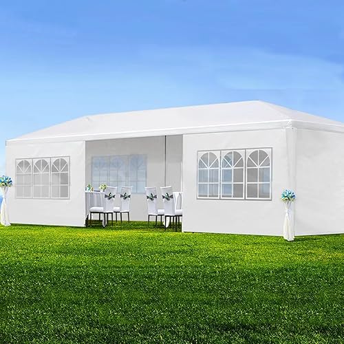 Tienda de campaña al aire libre de 10 x 30 pies para fiestas, bodas y cumpleaños, con 8 paredes laterales extraíbles con ventanas transparentes