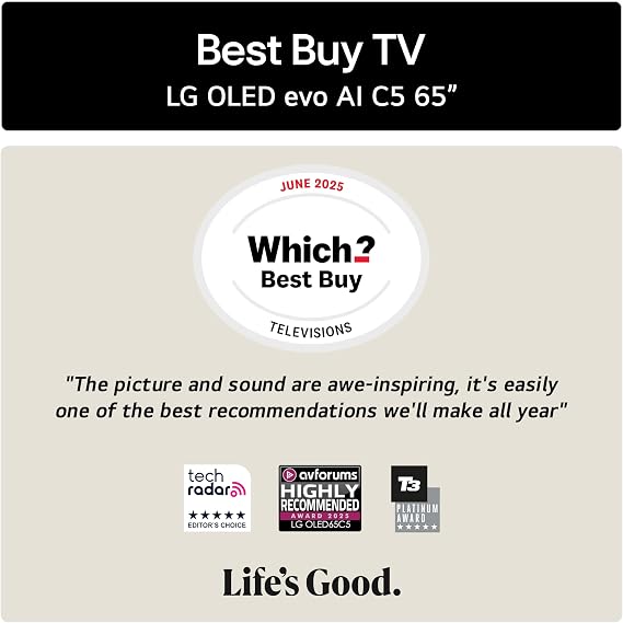 LG OLED65C55LA 65-Inch OLEDevo 4K UHD Smart TV, (α9 AI Processor Gen7, Dolby Atmos, Freeview Play and Amazon Alexa, 120Hz) [Model 2025]