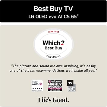 LG OLED65C55LA 65-Inch OLEDevo 4K UHD Smart TV, (α9 AI Processor Gen7, Dolby Atmos, Freeview Play and Amazon Alexa, 120Hz) [Model 2025]