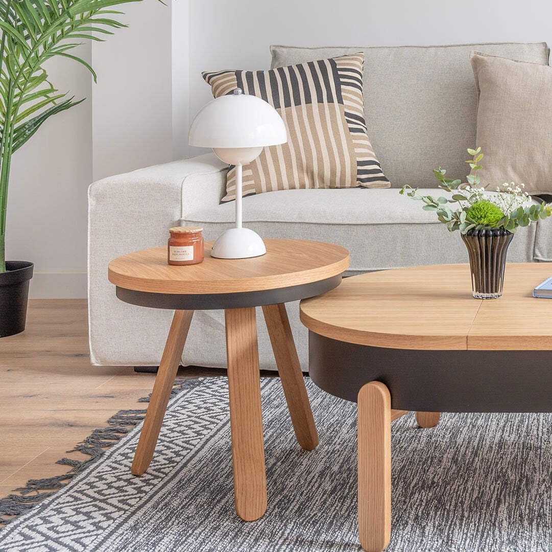 Batea s tray table oak black avec plateau amovible et rangement
