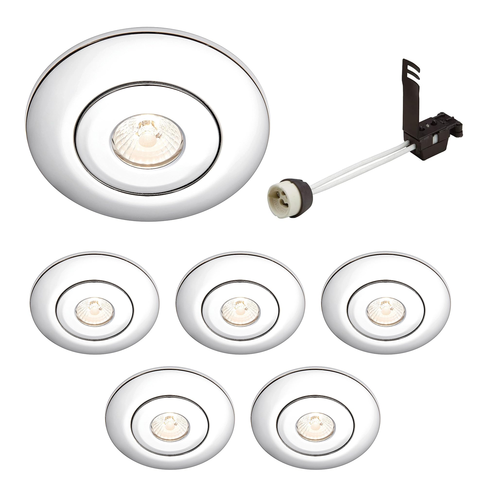 National Lighting Chrome Spotlight Hole Converter, Recessed Ceiling Lights, Gu10 Halogen Or Led, Dimmable Downlights Conversion Kit 65Mm-125Mm Ip20 Rated - Pack Of 6