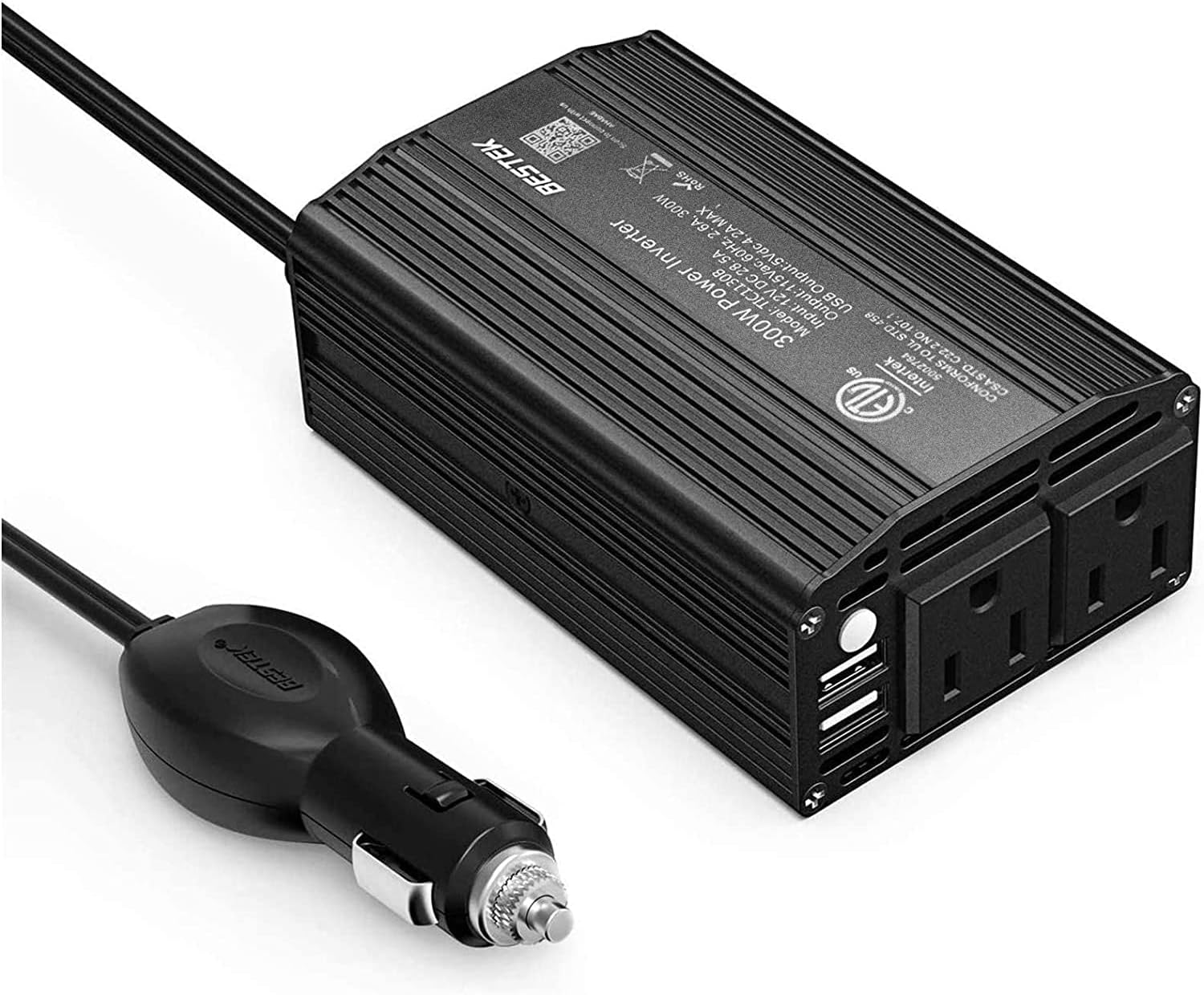 BESTEK 300W Power Inverter DC 12V to 110V AC Car Inverter with 4.2A Dual USB Car Adapter (Black)