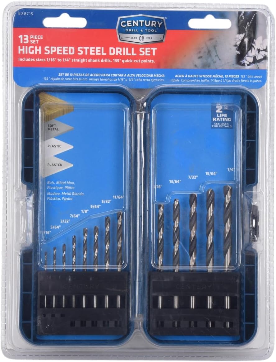 Century Drill & Tool 88715 High Speed Steel Drill Bit Set, 13-Piece