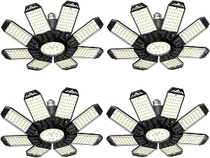 Garage Light - 4 Pack 260W 26000LM LED Garage Lights with 8+1 Adjustable Panels and Constant Drive, Suitable for E26/E27 Base, 6500K LED Shop Lights for Warehouse, Store, Storage Room