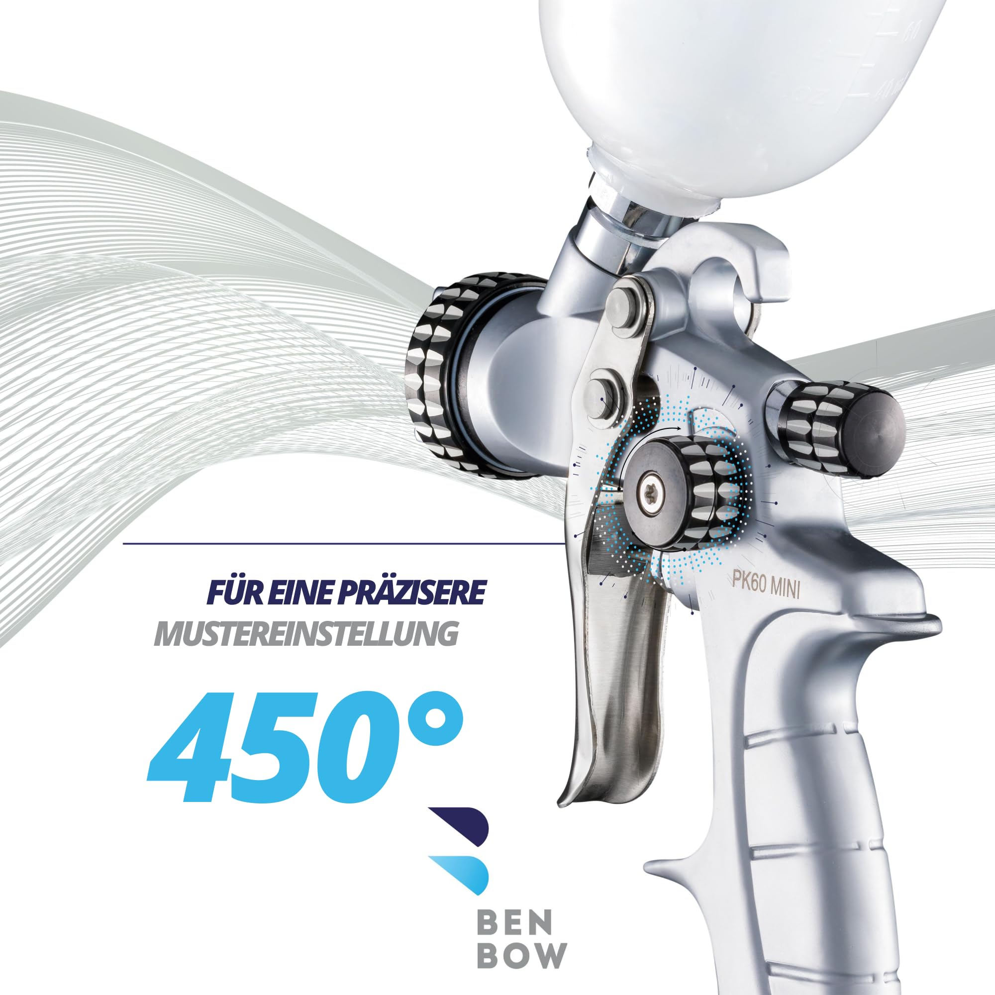 BenBow Lackierpistole PK60 HVLP MINI 1,2 mm Düse + 100 ml Fließbecher – ideal für Autolackierung, Heimwerker, DIY-Projekte – hochwertige Sprühqualität – Druckluft-Spritzpistole