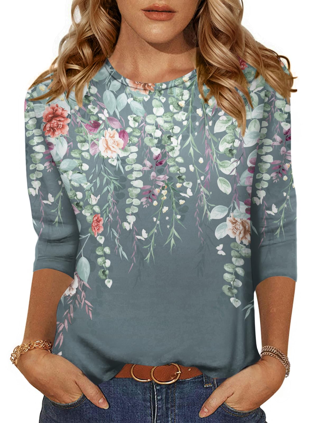 Zeagoo Women's Casual 3/4 Sleeve T-Shirts Crew Neck Cute Tunic Tops Basic Tees Blouses Business Work Tee Tops 2025