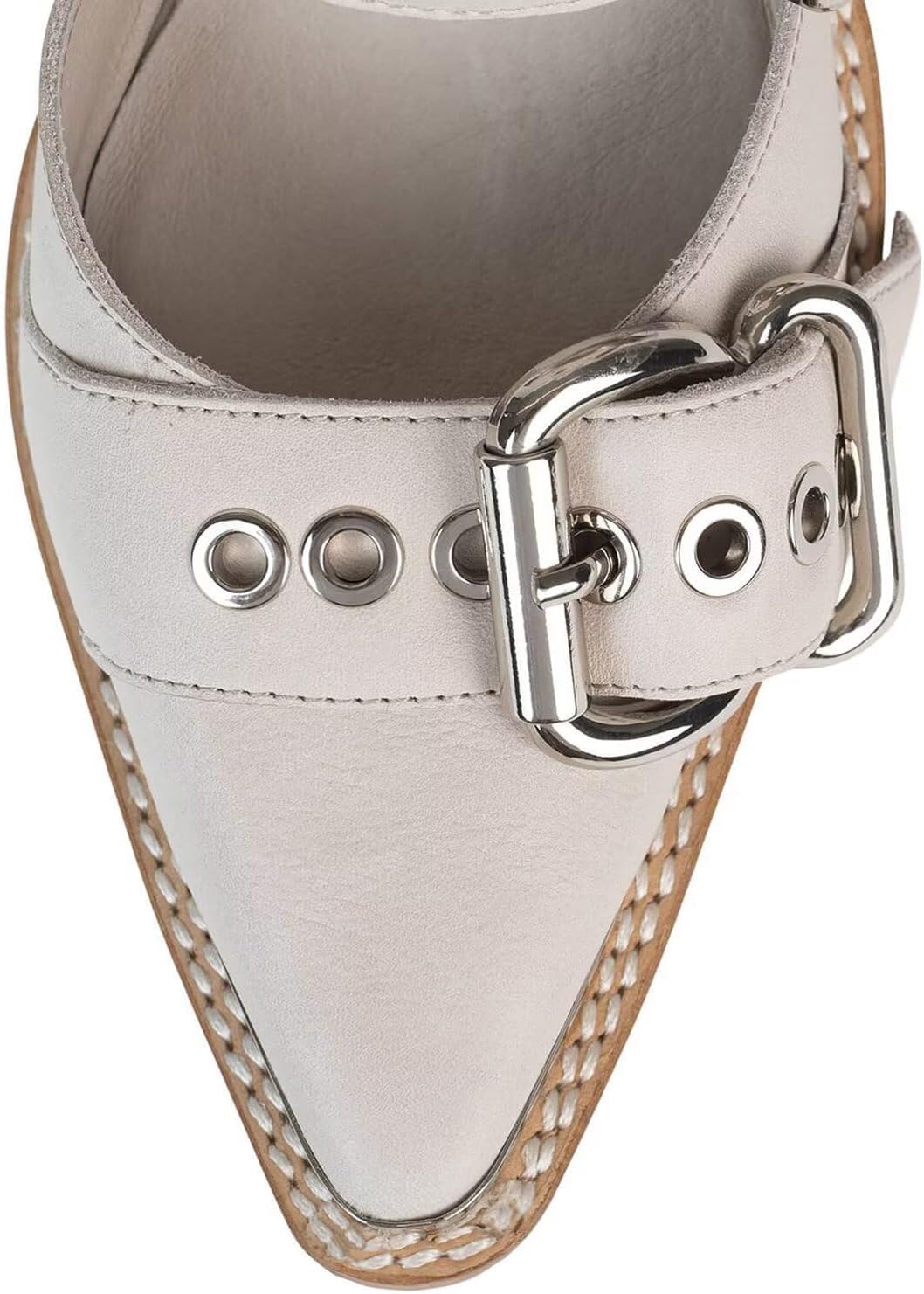 MAVMAX Strappy Heels Western Sandals for Women Chunky Heel Pumps Thick Closed Pointed Toe Heels Metal Buckle Strappy Shoes - Image 6