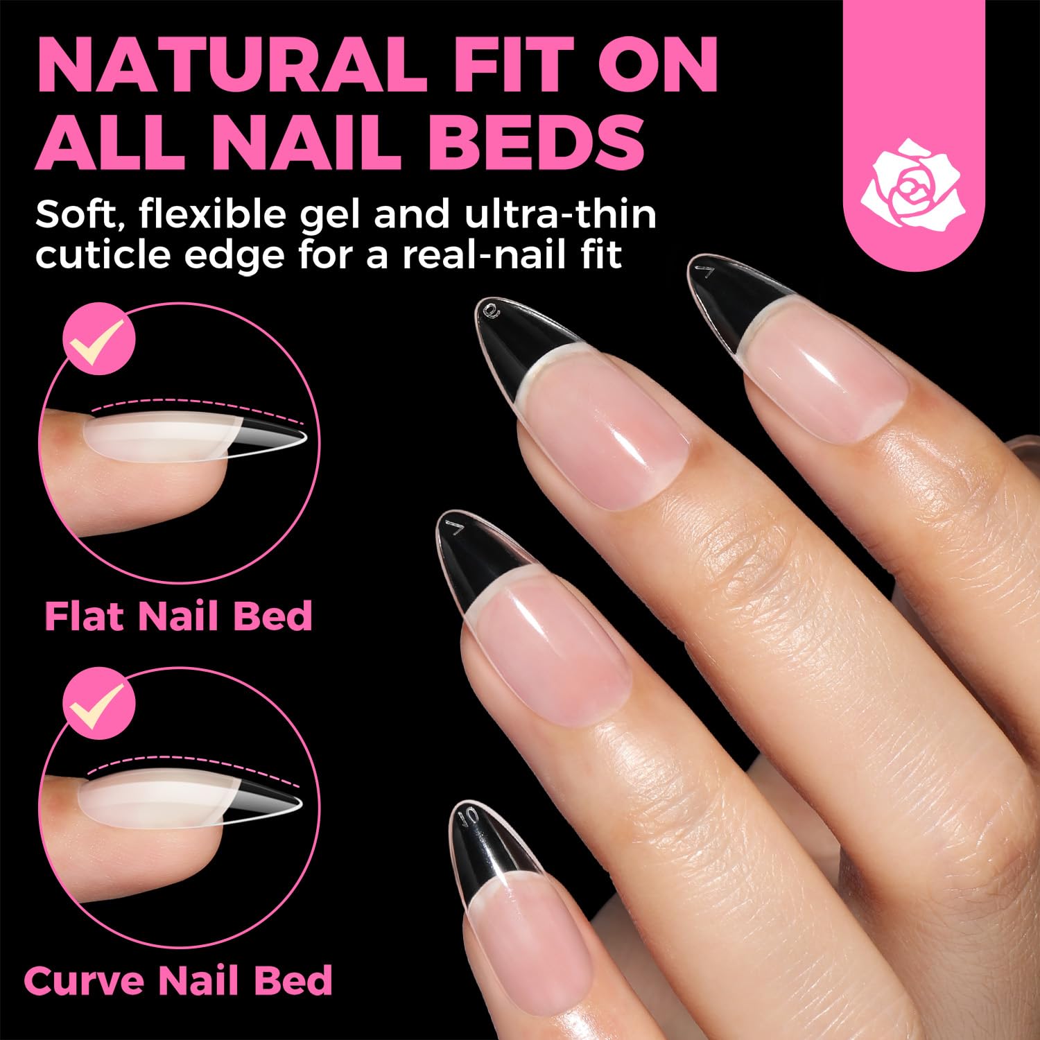 UNA GELLA Mandel Nail Tips, 504 Stück 12 Größen Nageltips für Gelnägel Almond Full Cover Soft Gel Tips für Acrylnägel & DIY Nagelkunst zu Hause