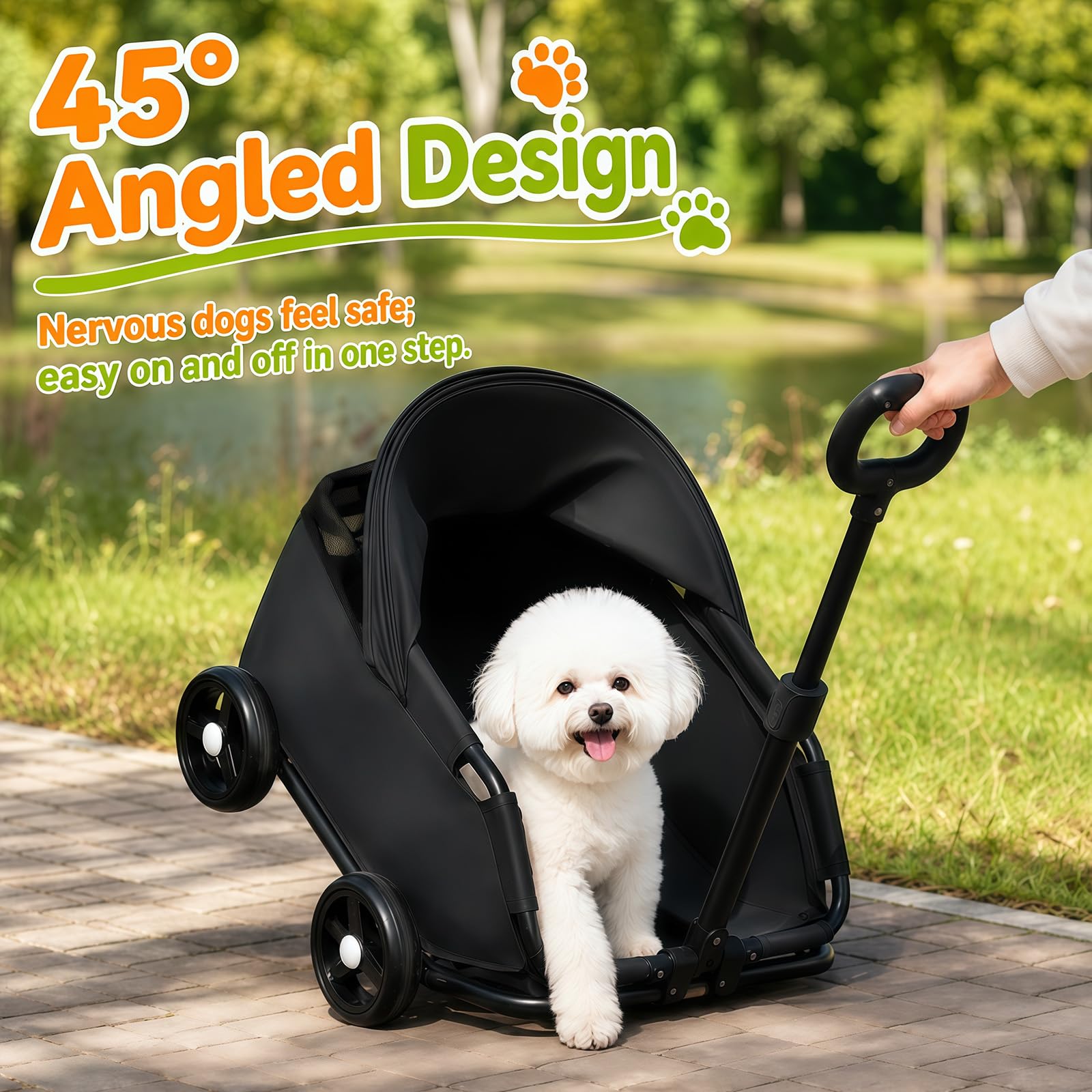 Mini Hundewagen, Hundebuggy für Kleine Hunde bis 7 kg, Faltbare Multifunktionaler Haustierwagen mit 360° Drehbarer Teleskopgriff, Sonnendach, Kinderwagen für Kleine Haustiere