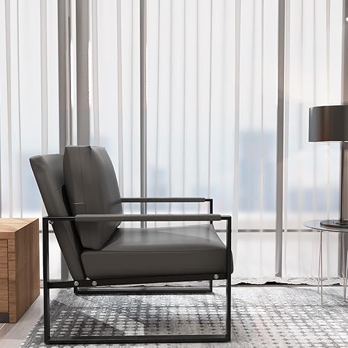 Miniatura 7 de Recaceik Sillas decorativas de cuero, sillón moderno de mediados de siglo con cojín ergonómico extragrande, marco de metal resistente, alfombrillas