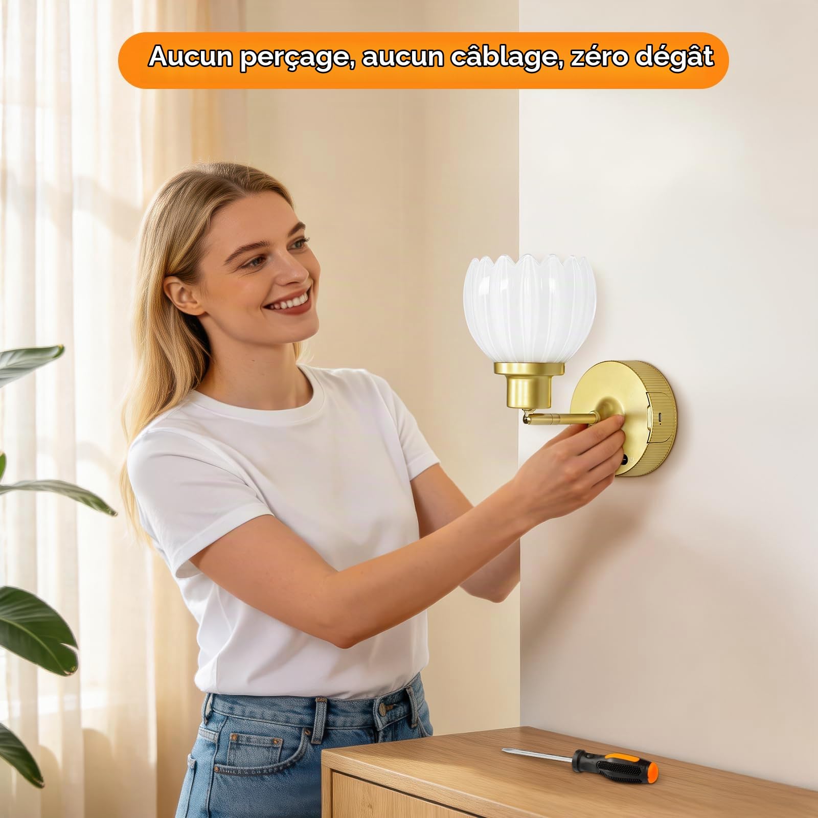 OUTON Lot de 2 Appliques Murales Rechargeables Batterie 8000mAh, 3 Températures de Couleur, Commande Tactile et Télécommande, Minuterie et Mémoire, Applique Sans fil pour Salon Chambre Couloir, Blanc