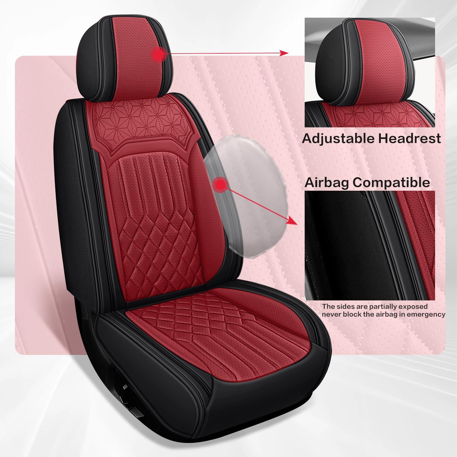 Car Seat Covers for Audi A3 2006-2024 2025, 5 Seats Full Set Luxury Breathable Leather Seat Cover Waterproof Seat Protector, Airbag Compatible Vehicle Seat Cover Cushions Interior(Red&Black,Pillows)