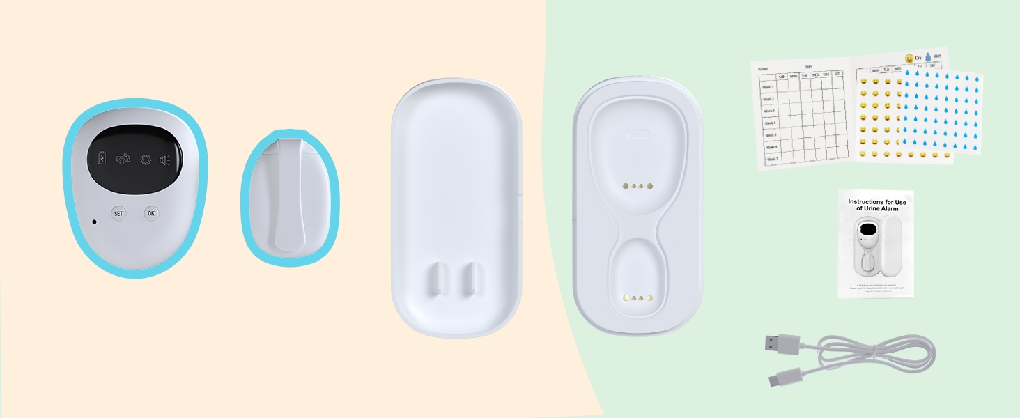Fesjoy Bedplassenalarm voor baby's, bedraad, plasalarm voor jongens, grills, kinderen, potty training, ouderzorg, geïntegreerde batterij met trilling/geluid/trillingen en geluid, 3 alarmmodi, zuigtype