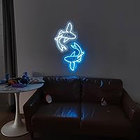 Vista 1 de Koi Fish - Letrero de neón, azul hielo y blanco, letrero decorativo, 14 pulgadas