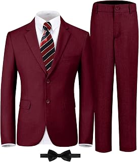 Boys Formal Suit Kids 5 Piece Suit Jacket Pants Set with Shirt Tie | Boys Slim Fit Suit, Notch Lapel, Kids Wedding Tuxedo Suits, 2 Button, Teen Toddler Boy Suit, Prom Easter Ring Bearer Outfit