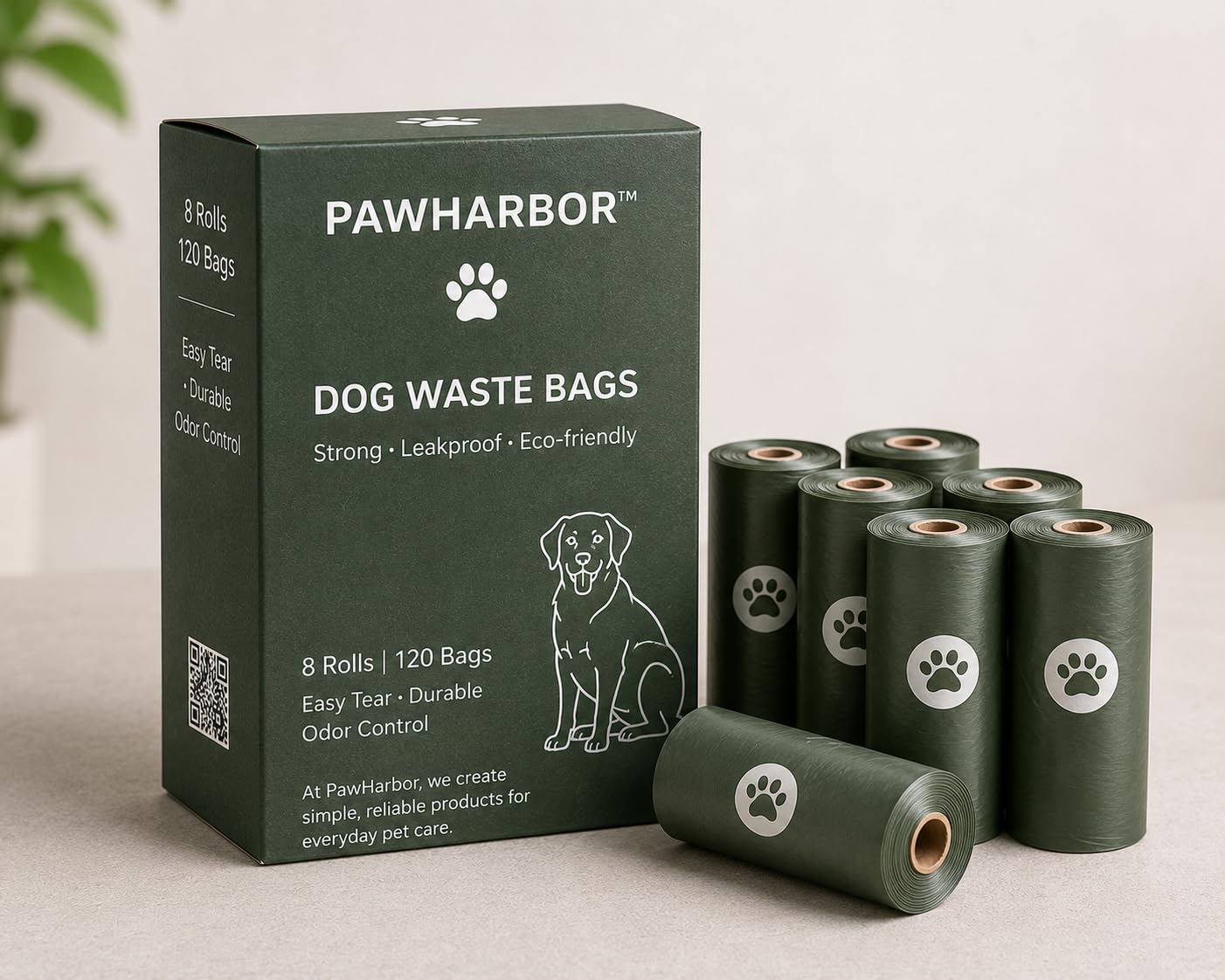 PawHarbor Dog Poop Bags with Dispenser, 120 Leakproof Thick Waste Bags, 8 Rolls, Unscented Easy Tear Pet Waste Bags for Small, Medium & Large Dogs