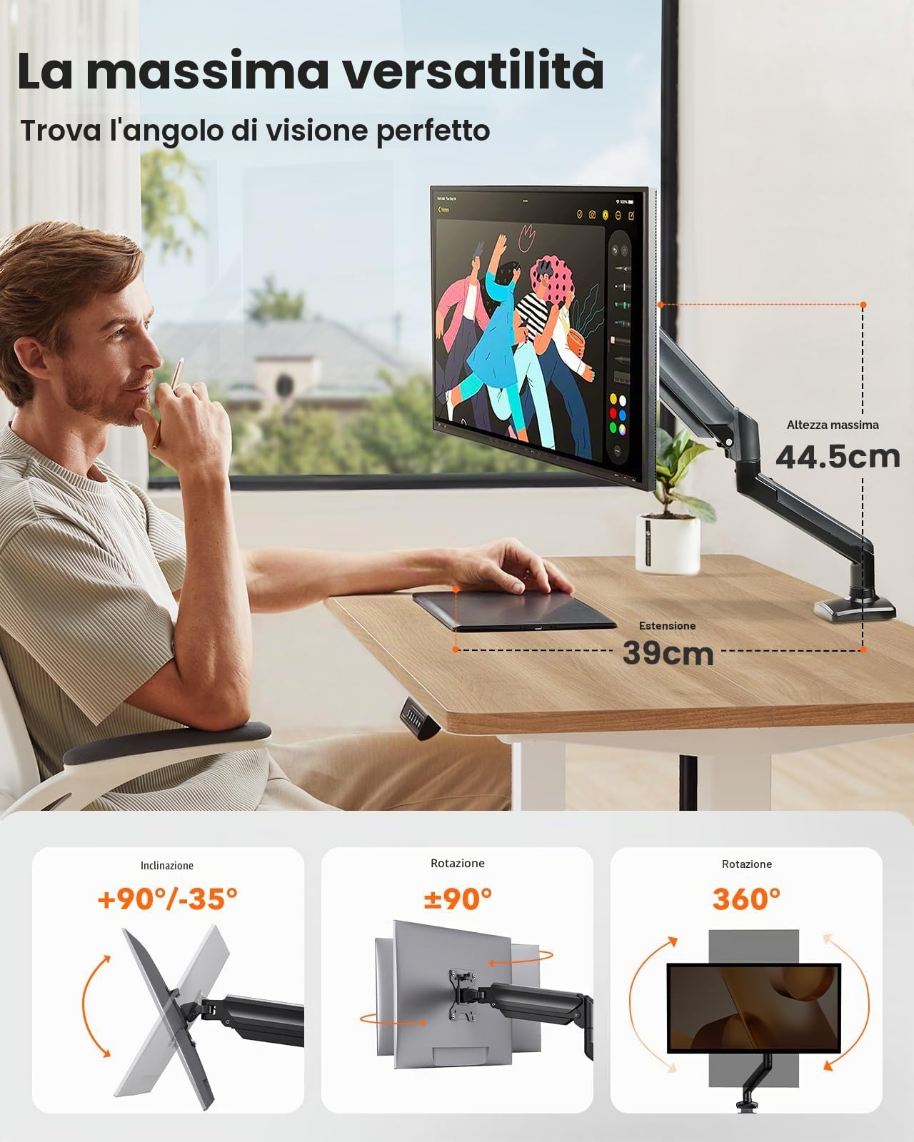 ErGear Supporto per Monitor per Schermi da 13-34 Pollici, Braccio per Monitor regolabile, Supporta fino a 10 kg, supporto girevole per scrivania, compatibile con Vesa 75 e 100 mm