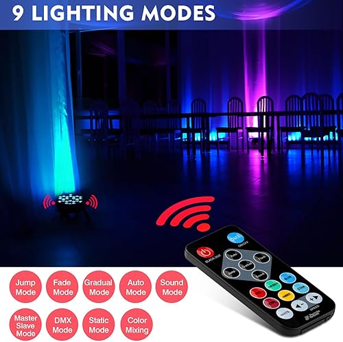 Miniatura 3 de Luces Par de 36 LED alimentadas por batería, RGB de 36 W, paquete de 2 luces activadas por sonido, reproducción automática por control remoto DMX
