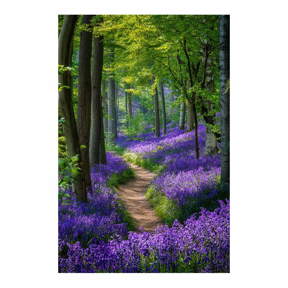 HOQIU Vintage wall art Bluebell Forestss Trail decorative painting, wall art, for Living Room Bathroom Bedroom Kitchen Decoration.(Multicolor)-80x120cm Unframed